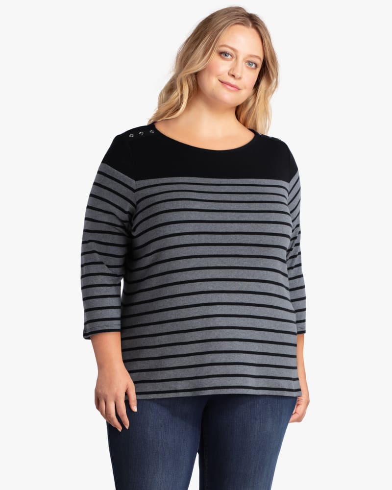 Front of plus size Vivi Striped Colorblock Tee by Rafaella | Dia&Co | dia_product_style_image_id:118301